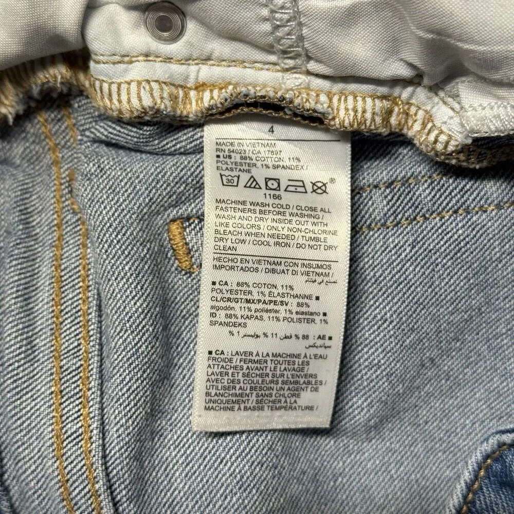 Old Navy Womens 4 Shorts Blue High Rise OG Straight Distressed Fringe Hem Denim